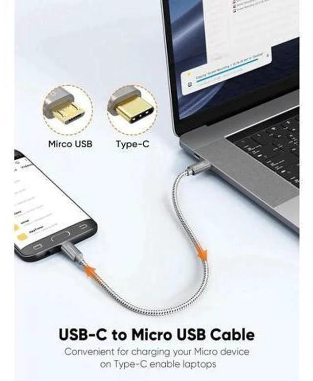 Alt view image 7 of 7 - 0.2M/0.65FT Braided USB-C to Micro USB OTG Cable, 480Mbps Short Cord for Chargers, Phones & Laptops