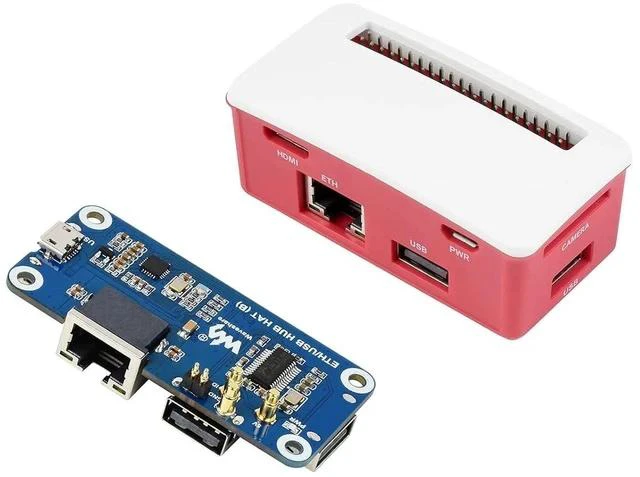 Main image of Ethernet/USB HUB HAT B with Box ABS Case for Raspberry Pi Zero/Zero W/2 W/Zero WH/2 WH,PC,with 1 RJ45 10/100M Ethernet Port, 3 USB Ports Compatible with USB2.0/1.1