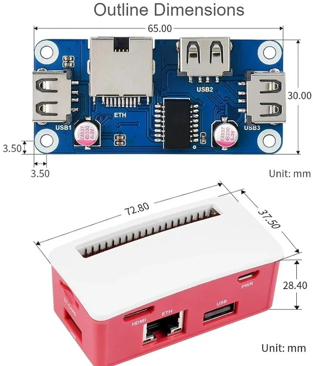 Alt view image 7 of 7 - Ethernet/USB HUB HAT B with Box ABS Case for Raspberry Pi Zero/Zero W/2 W/Zero WH/2 WH,PC,with 1 RJ45 10/100M Ethernet Port, 3 USB Ports Compatible with USB2.0/1.1
