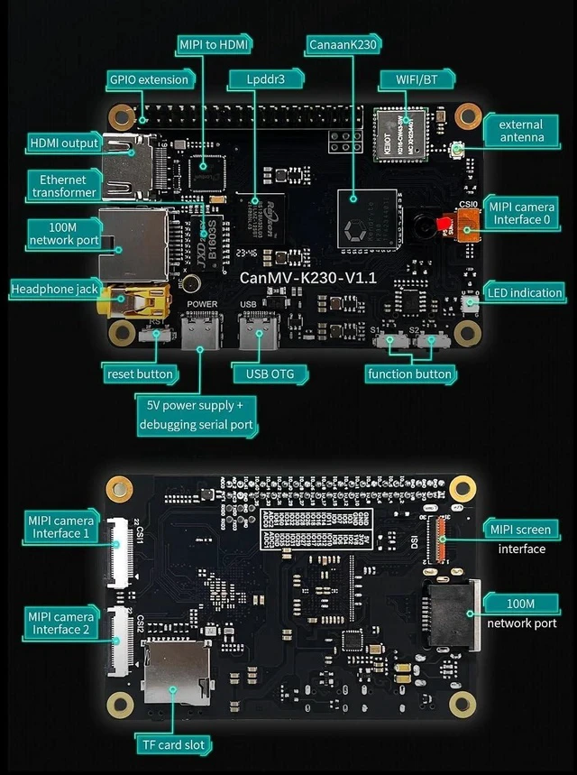Alt view image 7 of 7 - CanMV-K230 AI Development Board - Kendryte K230 RISC-V 64-512MB RAM 3X 4K Camera Inputs - Support RVV1.0 for AI Edge AIoT (Basic Kit)