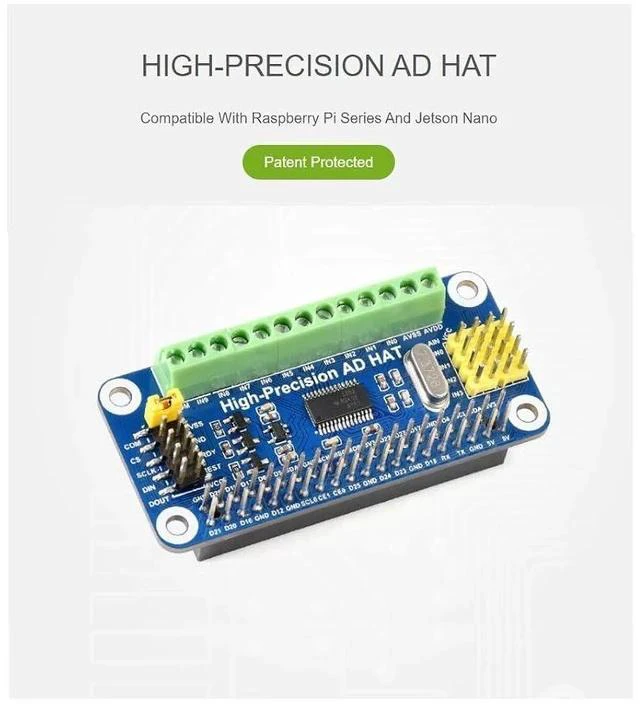Alt view image 3 of 7 - High-Precision AD HAT for Raspberry Pi, ADS1263 10-Ch 32-bit ADC, GPIO Connectivity