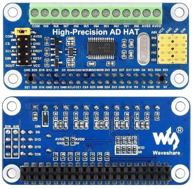 Alt view image 2 of 7 - High-Precision AD HAT for Raspberry Pi, ADS1263 10-Ch 32-bit ADC, GPIO Connectivity
