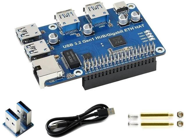 Main image of USB 3.2 Gen1 and Gigabit Ethernet HUB HAT for Raspberry Pi 4 B 3 B+ 3 B 2B Zero Zero 2 W Zero WH,3X USB 3.2 Gen1 Ports, 1x Gigabit Ethernet Port,Compatible with USB 3.0/2.0/1.1
