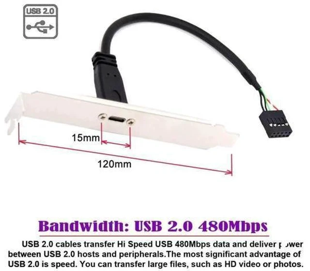 Alt view image 2 of 6 - 17cm USB 2.0 9/10Pin Front Panel Header Male to USB-C Female Extension Cable with 12cm PCIe Slot Bracket