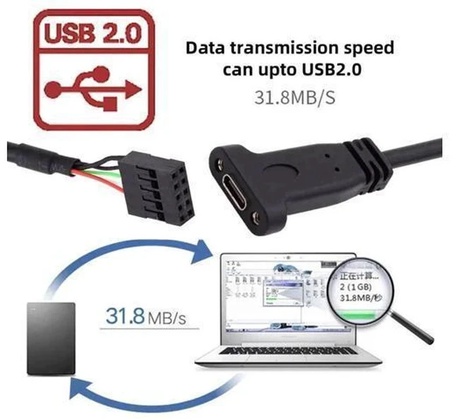 Alt view image 4 of 6 - 17cm USB 2.0 9/10Pin Front Panel Header Male to USB-C Female Extension Cable with 12cm PCIe Slot Bracket