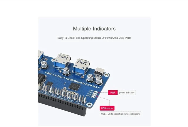 Alt view image 5 of 7 - USB 3.2 Gen1 and Gigabit Ethernet HUB HAT for Raspberry Pi 4 B 3 B+ 3 B 2B Zero Zero 2 W Zero WH,3X USB 3.2 Gen1 Ports, 1x Gigabit Ethernet Port,Compatible with USB 3.0/2.0/1.1