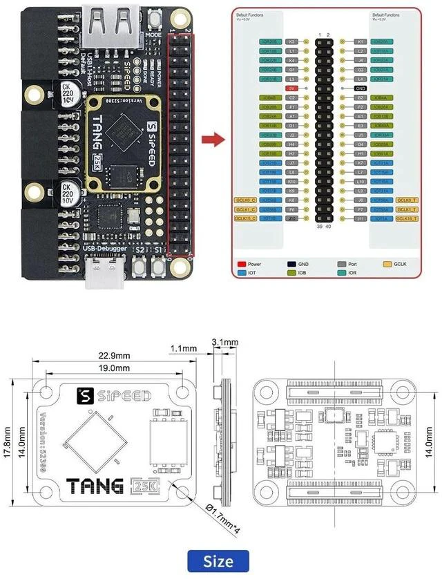 Alt view image 5 of 7 - Sipeed Tang Primer 25K Dock FPGA Development Board MCU, RISCV, Modularisation, Gowin GW5A, PMOD SDRAM, 23K LUT4, MIPI 2.5Gbps (25K Basic Package)