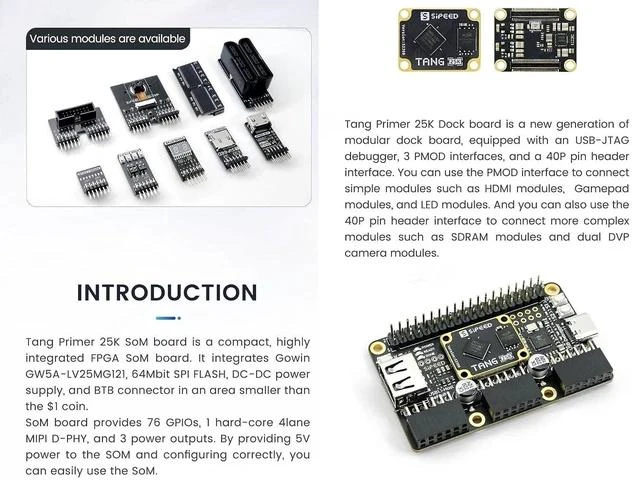 Alt view image 3 of 7 - Sipeed Tang Primer 25K Dock FPGA Development Board MCU, RISCV, Modularisation, Gowin GW5A, PMOD SDRAM, 23K LUT4, MIPI 2.5Gbps (25K Basic Package)
