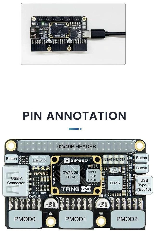 Alt view image 4 of 7 - Sipeed Tang Primer 25K Dock FPGA Development Board MCU, RISCV, Modularisation, Gowin GW5A, PMOD SDRAM, 23K LUT4, MIPI 2.5Gbps (25K Basic Package)