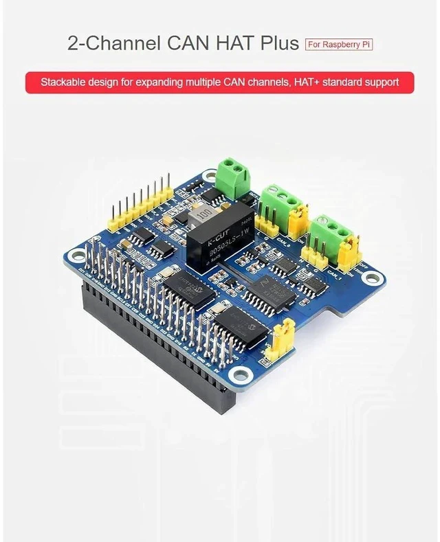 Alt view image 2 of 7 - 2-Channel Isolated CAN Bus Expansion HAT Compatible with Raspberry Pi 5/4B/3B+/Zero/Zero W/Zero WH/Jetson Nano,2-CH CAN HAT with MCP2515 + SN65HVD230 Dual Chips Solution