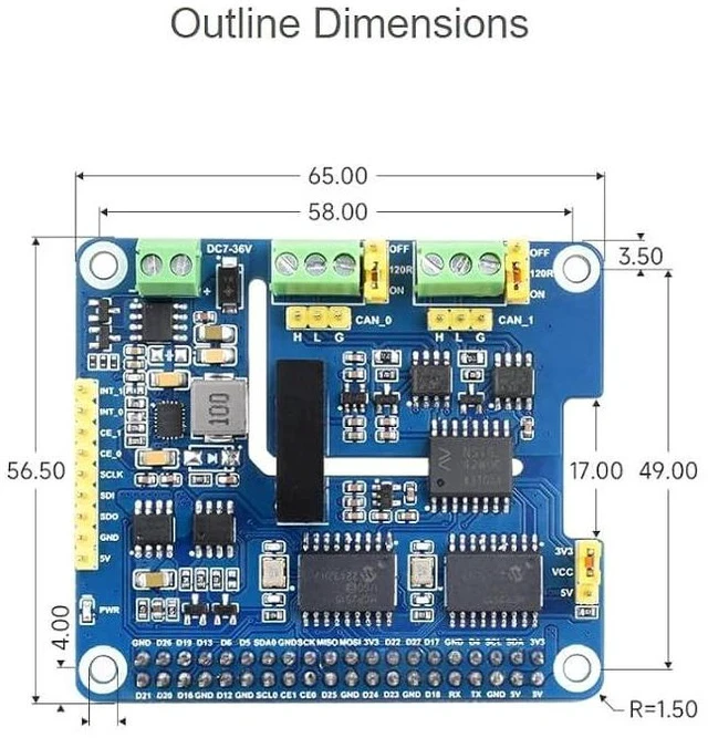 Alt view image 7 of 7 - 2-Channel Isolated CAN Bus Expansion HAT Compatible with Raspberry Pi 5/4B/3B+/Zero/Zero W/Zero WH/Jetson Nano,2-CH CAN HAT with MCP2515 + SN65HVD230 Dual Chips Solution