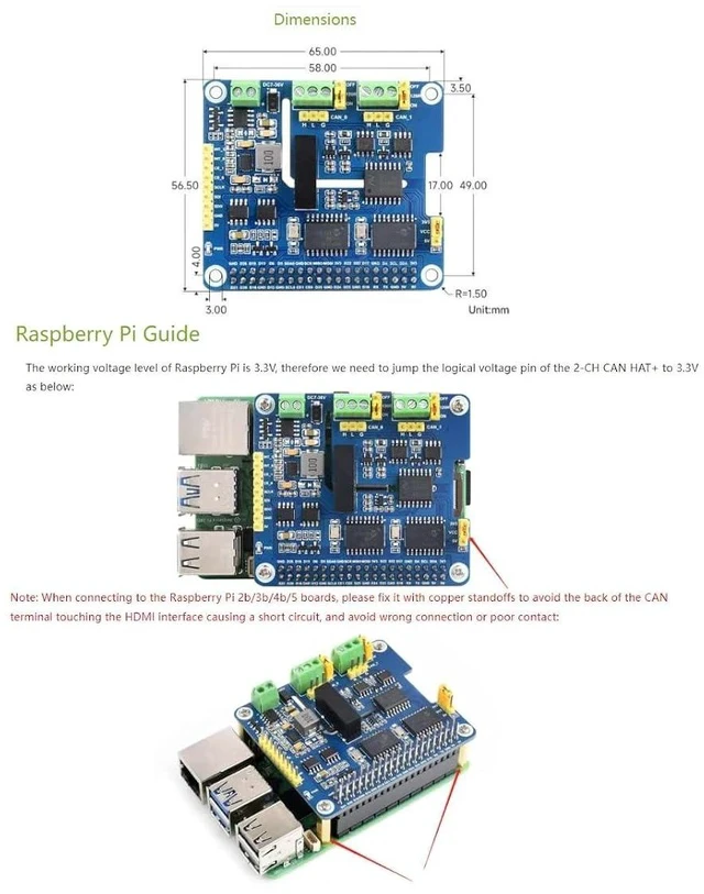 Alt view image 6 of 7 - 2-Channel Isolated CAN Bus Expansion HAT Compatible with Raspberry Pi 5/4B/3B+/Zero/Zero W/Zero WH/Jetson Nano,2-CH CAN HAT with MCP2515 + SN65HVD230 Dual Chips Solution