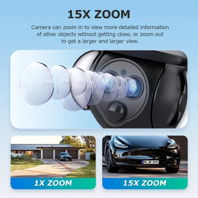 Alt view image 2 of 7 - 15X Zoom Solar Security Camera, 3-Lens Outdoor PTZ, 4G/WiFi Wireless, IR Night Vision, Motion Tracking, PIR Alert, IP66 Weatherproof
