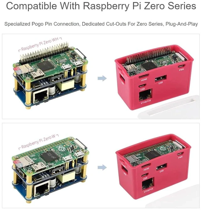 Alt view image 3 of 7 - PoE Ethernet USB HUB HAT with Box ABX Case for Raspberry Pi Zero/Zerow/2, with 1 RJ45 10/100M Ethernet Port, 3 USB Ports Compatible with USB2.0/1.1, 802.3af-Compliant