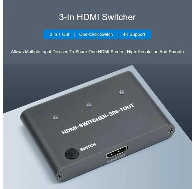 Alt view image 2 of 7 - HDMI Switcher 3 in 1 Out 4K HD HDMI Switcher Splitter,Support 4K/2K@30Hz and 4K/2K (YCbCr420)@60Hz Resolution,HDMI 1.4b,DVI1.0,Compatible with Raspberry Pi, PC, Smartphone