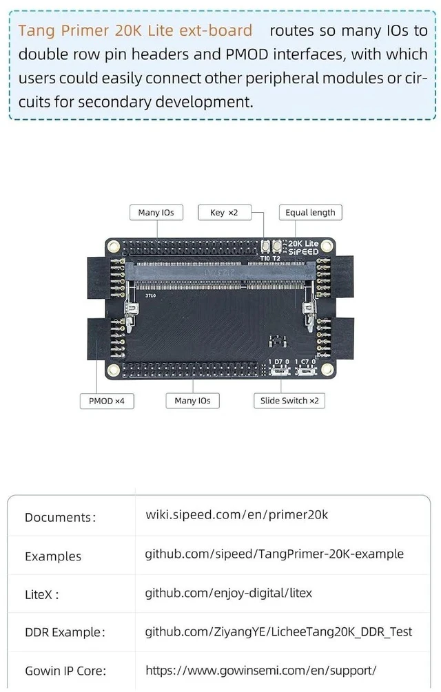 Alt view image 5 of 7 - Sipeed Tang Primer 20K FPGA Development Board MCU, with LUT4, PMOD Port *4, for RISC-V and Embedded Development (with Dock ext-Board)