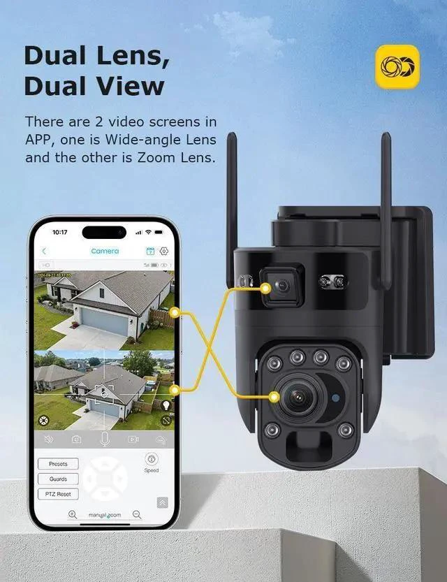 Alt view image 5 of 7 - 20X Optical Zoom 6MP Dual-Lens Solar Camera 4G LTE Cellular & WiFi Connectivity, 355° Pan 90° Tilt, Outdoor PTZ with PIR Human Detection, Full-Color Night Vision