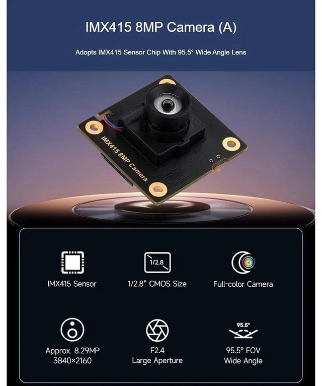 Alt view image 2 of 7 - IMX415 8MP Camera (A) Compatible with Raspberry Pi 5 / Zero Series/Zero 2W / Luckfox Series Boards,Adopts IMX415 Sensor Chip with 95.5° Wide Angle Lens