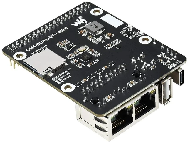 Alt view image 2 of 7 - Mini Dual Gigabit Ethernet Base Board Compatible with Raspberry Pi Compute Module 4 CM4/4 Lite, Dual Gigabit Ethernet Ports,1xUSB 2.0 Port,1x40PIN GPIO Header,5V, Type-C Interface