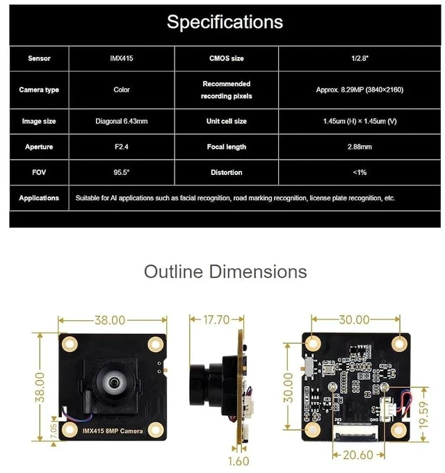 Alt view image 7 of 7 - IMX415 8MP Camera (A) Compatible with Raspberry Pi 5 / Zero Series/Zero 2W / Luckfox Series Boards,Adopts IMX415 Sensor Chip with 95.5° Wide Angle Lens