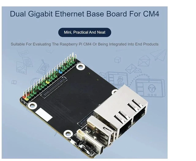 Alt view image 3 of 7 - Mini Dual Gigabit Ethernet Base Board Compatible with Raspberry Pi Compute Module 4 CM4/4 Lite, Dual Gigabit Ethernet Ports,1xUSB 2.0 Port,1x40PIN GPIO Header,5V, Type-C Interface