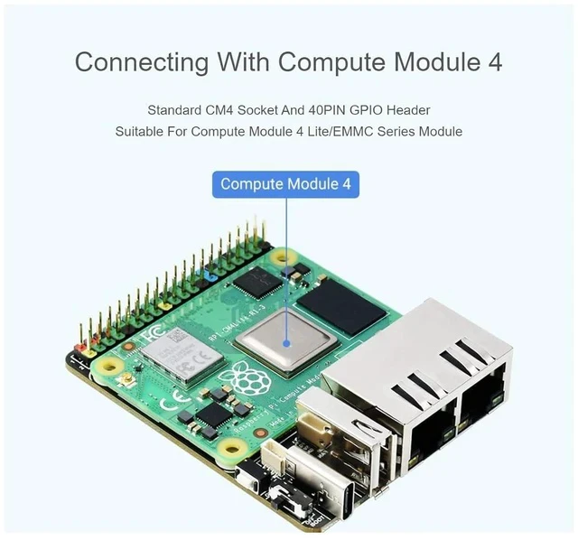 Alt view image 5 of 7 - Mini Dual Gigabit Ethernet Base Board Compatible with Raspberry Pi Compute Module 4 CM4/4 Lite, Dual Gigabit Ethernet Ports,1xUSB 2.0 Port,1x40PIN GPIO Header,5V, Type-C Interface