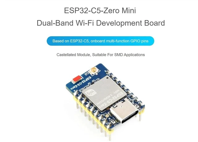 Alt view image 2 of 7 - ESP32-C5 Mini 2.4GHz/5GHz Dual-Band Wi-Fi Development Board with pre-soldered Header Based on ESP32-C5-HF4Integrated Bluetooth 5 (LE),IEEE 802.15.4 Wireless Communications