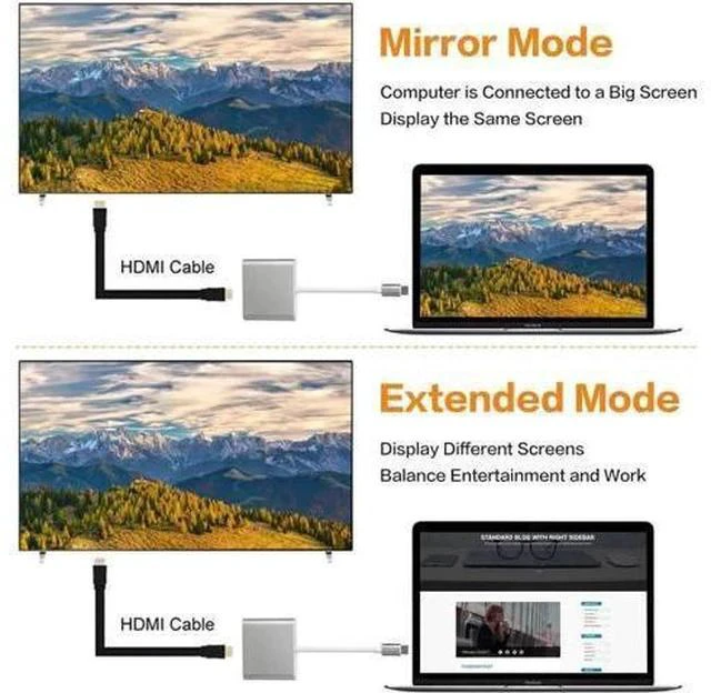 Alt view image 6 of 7 - Silver 3-in-1 USB C Multiport Adapter, 4K HDMI Output, USB 3.0 Data Port & USB-C PD Charging Hub, Type-C Digital Converter Compatible with MacBook, Chromebook Pixel, XPS13, Galaxy S8/S8 Plus
