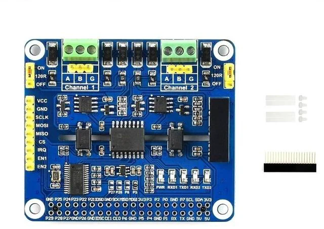 Alt view image 2 of 5 - 2-Channel Isolated RS485 Expansion HAT for Raspberry Pi Series Boards with Embedded Protection Circuits, Adopt SC16IS752+SP3485 Solution,Converts SPI to RS485