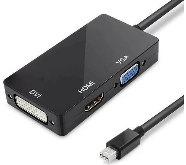 Alt view image 4 of 4 - 3-in-1 Mini DisplayPort (MDP) to HDMI DVI VGA Multiport Converter, Thunderbolt Compatible Mini DP Adapter Supports 1080P Full HD Resolution, Black Compact Design