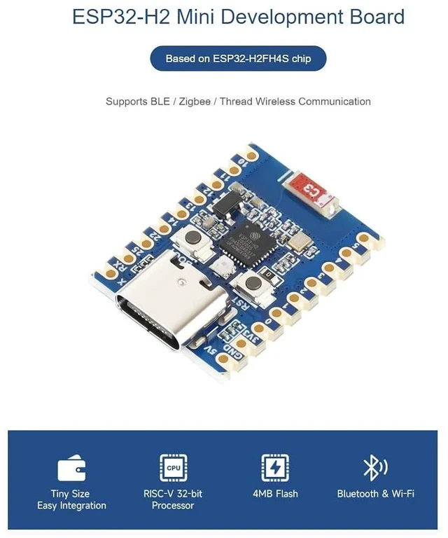Alt view image 2 of 7 - ESP32-H2 Mini Development Board Based on ESP32-H2FH4S chip,RISC-V 32-bit Single-core Processor,Supports BLE/Zigbee/Thread Wireless Communication,4MB Flash