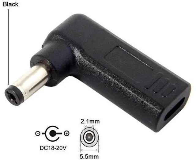 Alt view image 2 of 5 - 90 Degree Angled USB 3.1 Type-C to DC 5.5x2.1mm Adapter, 20V PD Emulator Trigger for Laptop Power Supply