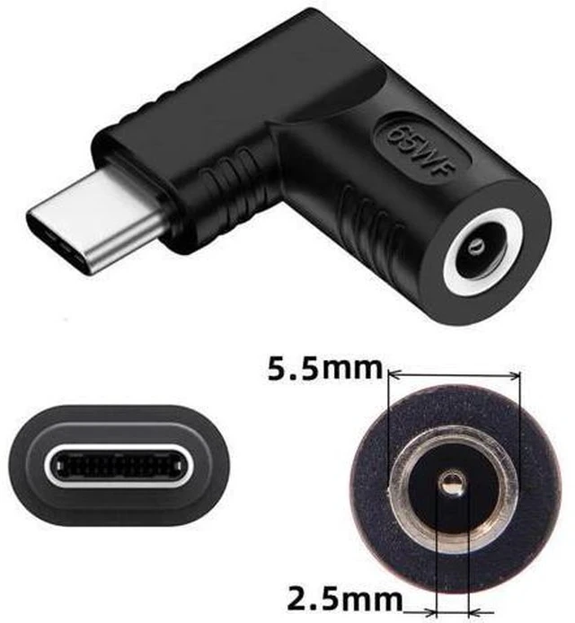 Alt view image 6 of 7 - 90 Degree Right Angled DC 5.5x2.5mm to USB-C Charging Adapter, 20V Input Max 65W PD Power Converter for Laptops Mini PC