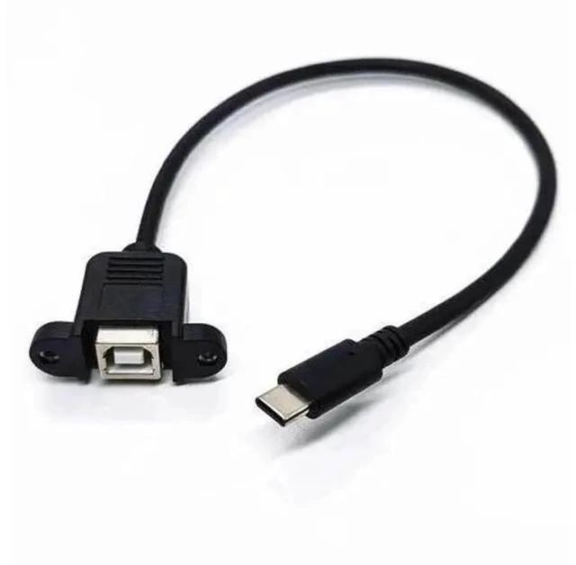 Main image of 0.3m USB 2.0 Type-B Female to USB 3.1 Type-C Male Cable, Panel Mount Cord with Screw Holes for Printer & PC Case