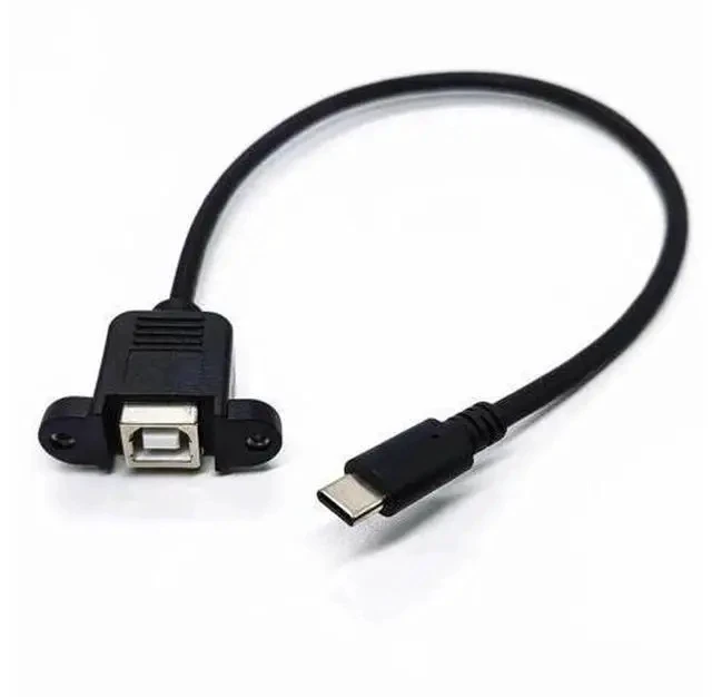 Alt view image 2 of 2 - 0.3m USB 2.0 Type-B Female to USB 3.1 Type-C Male Cable, Panel Mount Cord with Screw Holes for Printer & PC Case
