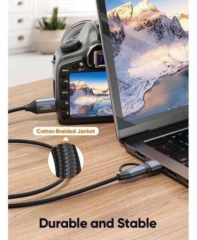 Alt view image 3 of 7 - 2FT USB 3.0 USB A/C to Micro B Cable, 5Gbps High Speed Cord for External Hard Drive, Camera, iPhone 15 Series, Grey