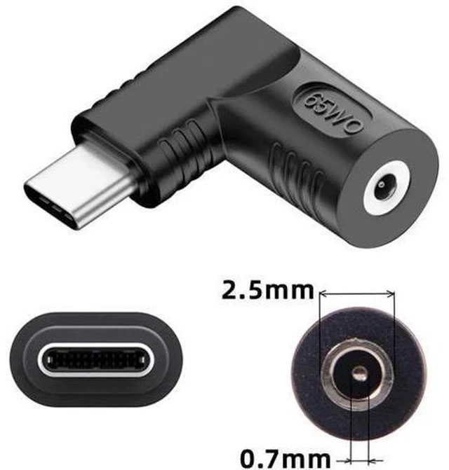 Alt view image 6 of 7 - 90 Degree Right Angled DC 2.5x0.7mm to USB-C Charging Adapter, 20V Input Max 65W PD Power Converter for Laptops Mini Notebook