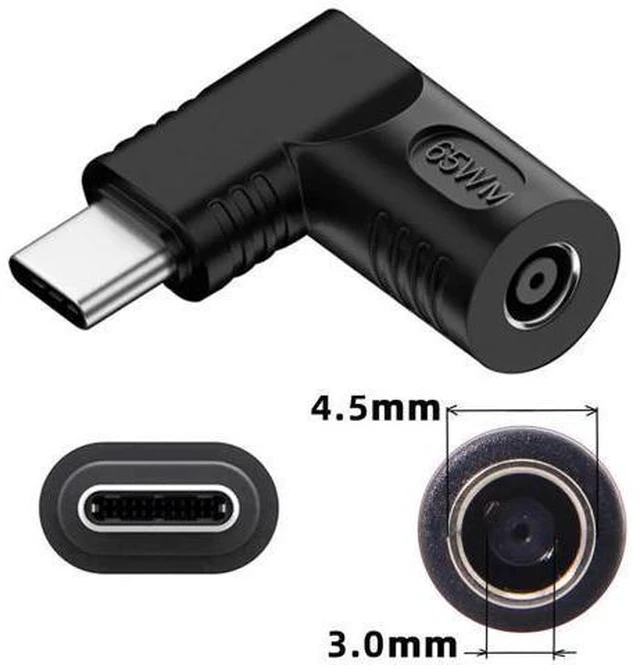 Alt view image 3 of 7 - 90 Degree Right Angled DC 4.5x3.0mm to USB-C Charging Adapter, 20V Input Max 65W PD Power Converter for Laptops Notebooks