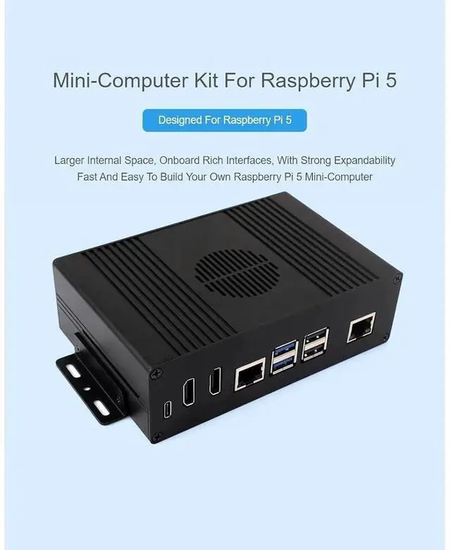 Alt view image 2 of 7 - Multi-Functional All-in-one Mini-Computer Kit Designed for Raspberry Pi 5,Aluminum Alloy Case+Pi5 HDMI and Type-C Adapter+PCIe to Gigabit ETH Adapter