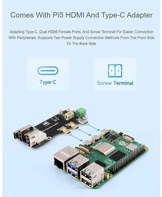 Alt view image 3 of 7 - Multi-Functional All-in-one Mini-Computer Kit Designed for Raspberry Pi 5,Aluminum Alloy Case+Pi5 HDMI and Type-C Adapter+PCIe to Gigabit ETH Adapter