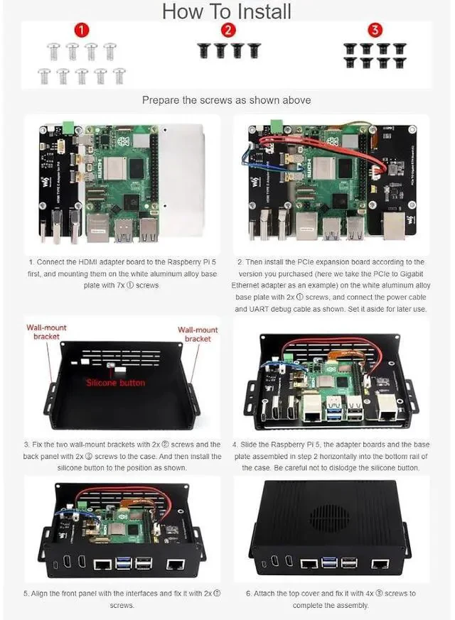Alt view image 6 of 7 - Multi-Functional All-in-one Mini-Computer Kit Designed for Raspberry Pi 5,Aluminum Alloy Case+Pi5 HDMI and Type-C Adapter+PCIe to Gigabit ETH Adapter