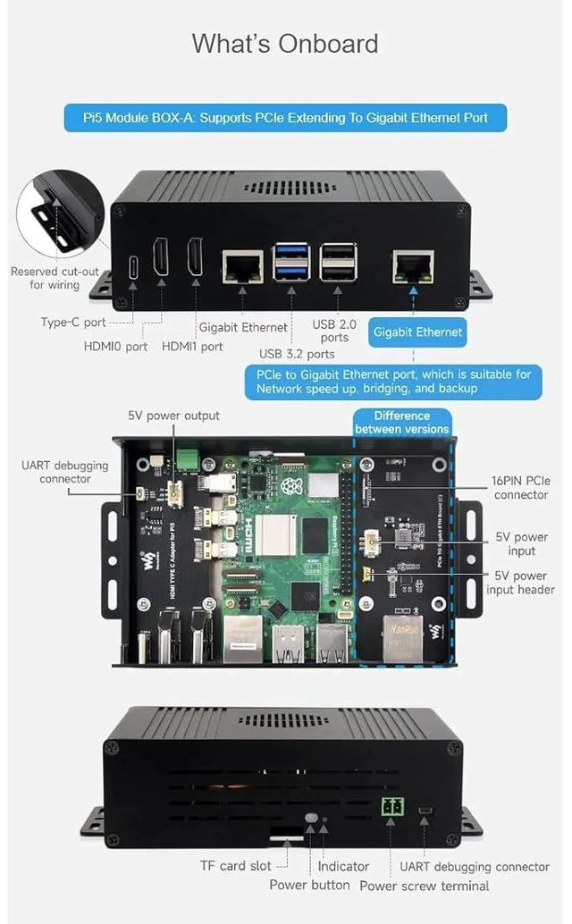 Alt view image 4 of 7 - Multi-Functional All-in-one Mini-Computer Kit Designed for Raspberry Pi 5,Aluminum Alloy Case+Pi5 HDMI and Type-C Adapter+PCIe to Gigabit ETH Adapter