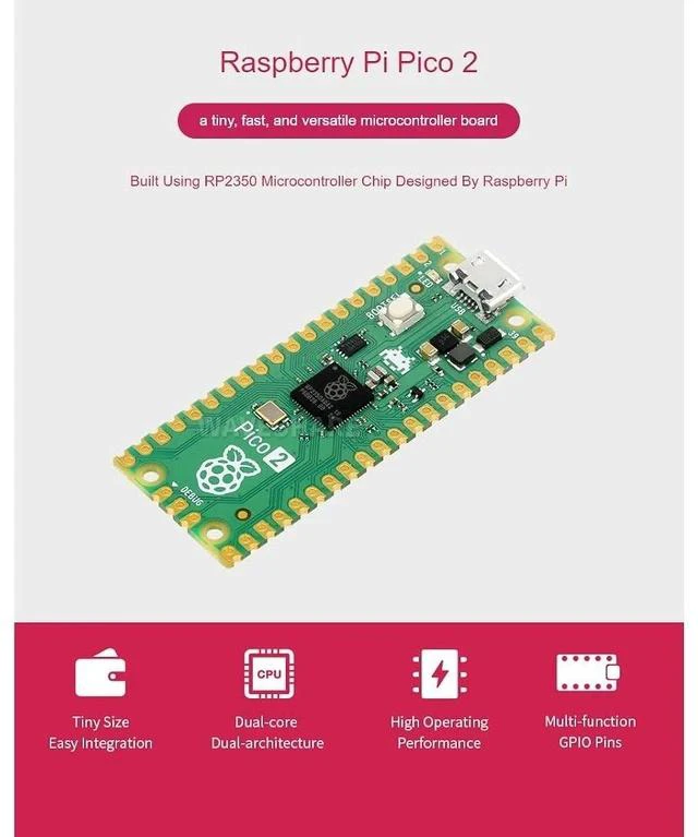 Alt view image 2 of 7 - 2 PCS Pre-soldered Raspberry Pi Pico 2 Microcontroller Development Board with Header Based on Official RP2350 Chip,Dual-core and Dual-Architecture Design
