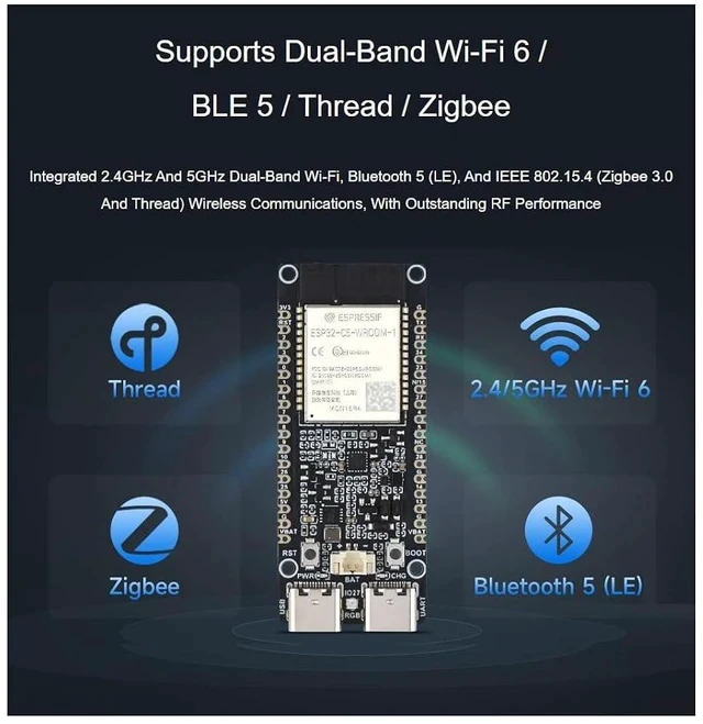 Alt view image 3 of 7 - ESP32-C5 Development Board 240MHz/5GHz Dual-Band Wi-Fi 6 Devkit Based on ESP32-C5-WROOM-1 Series Module,Supports Dual-Band Wi-Fi 6 /BLE 5 / Thread/Zigbee