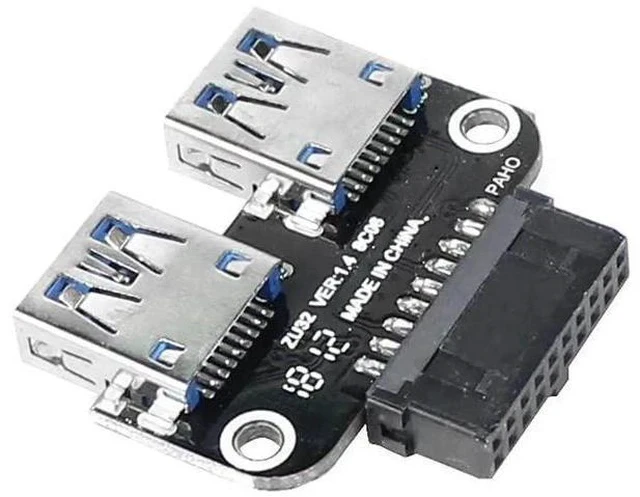 Alt view image 2 of 6 - 19/20Pin Motherboard Header to Dual USB 3.0 Adapter, Horizontal 20Pin to 2 Type-A Female Port Converter for Desktop PC & Card Reader