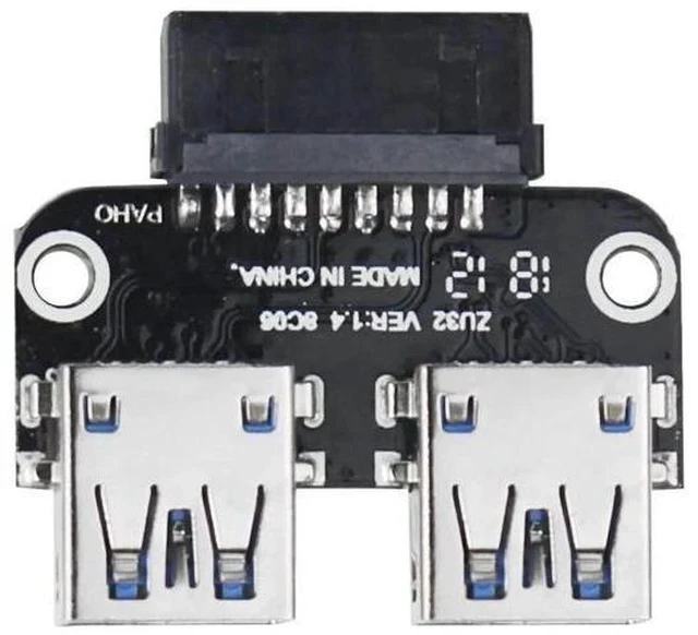 Alt view image 3 of 6 - 19/20Pin Motherboard Header to Dual USB 3.0 Adapter, Horizontal 20Pin to 2 Type-A Female Port Converter for Desktop PC & Card Reader