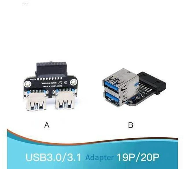 Alt view image 5 of 6 - 19/20Pin Motherboard Header to Dual USB 3.0 Adapter, Horizontal 20Pin to 2 Type-A Female Port Converter for Desktop PC & Card Reader