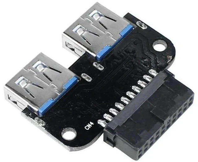 Alt view image 6 of 6 - 19/20Pin Motherboard Header to Dual USB 3.0 Adapter, Horizontal 20Pin to 2 Type-A Female Port Converter for Desktop PC & Card Reader