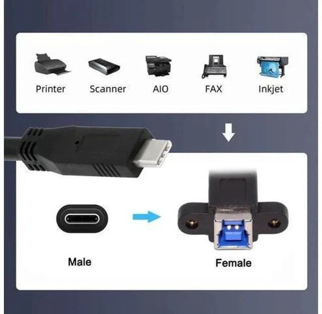 Alt view image 3 of 7 - 30cm USB3.0 Type-C Male to Type-B Female Extension Cable | 5Gbps High Speed Cord for External SSD, Hard Drive & Digital Camera