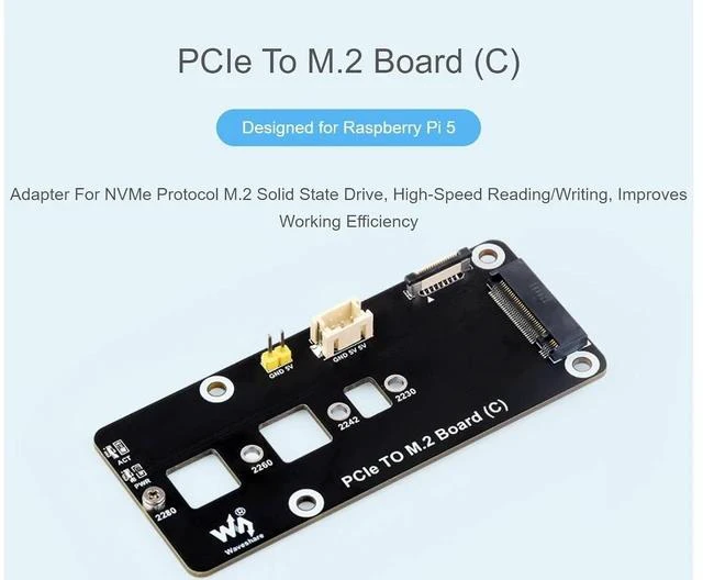 Alt view image 2 of 7 - PCIe to M.2 Adapter Board (C) for Raspberry Pi 5,Support M.2 NVMe SSD 2230 2242 2260 2280,Supports Gen2 and Gen3 Modes